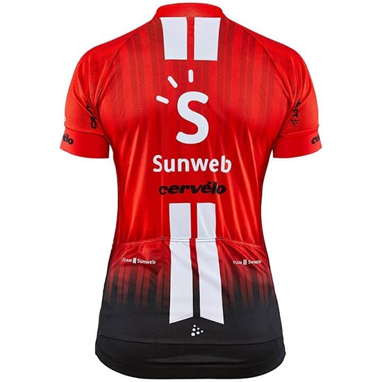 2019 Maillot Mujer Sunweb Tirantes Mangas Cortas Naranja Blanco
